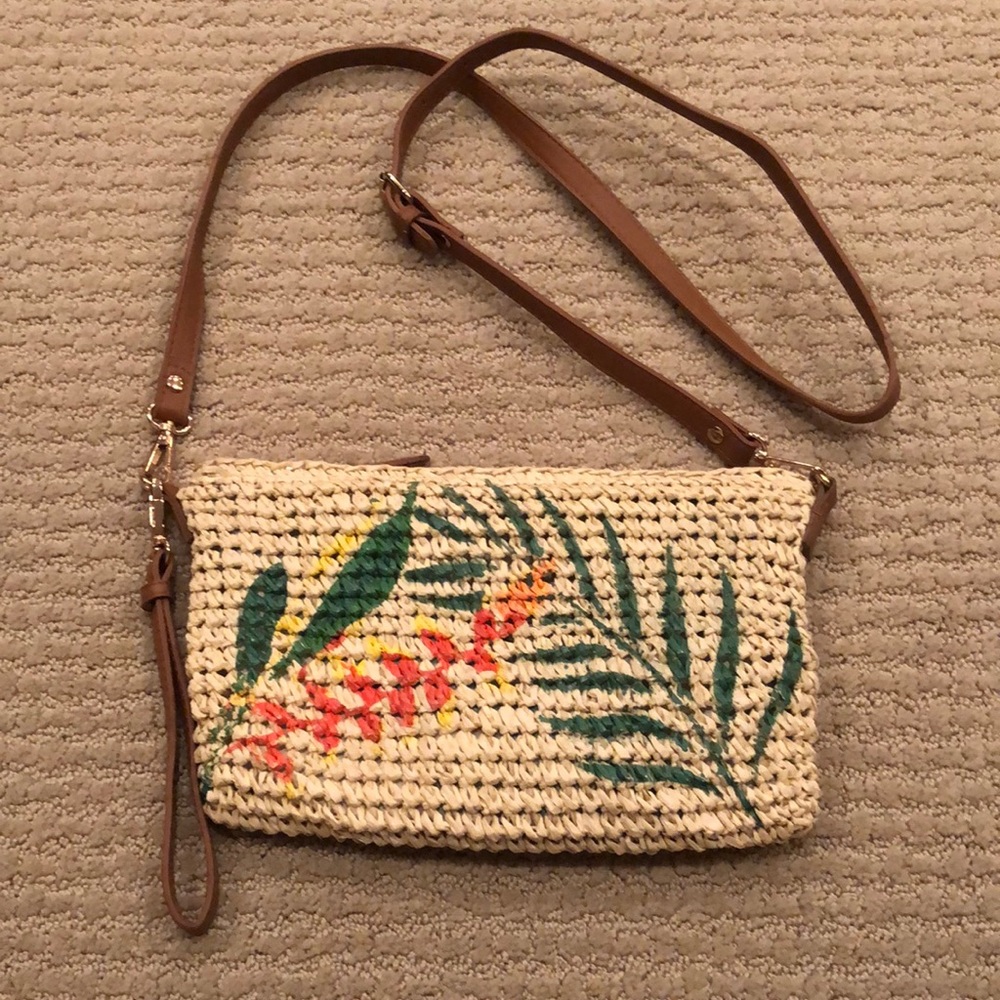 INC International Concepts Woven Crossbody Bag - Cream, Green, Yellow, Brown